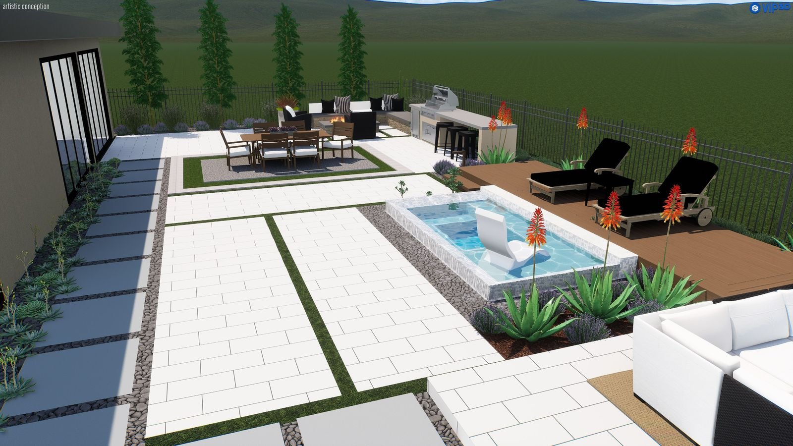 Kensington Spa 9′ × 16′ — 3D design view