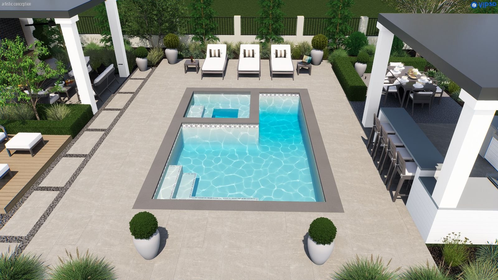 Tejon Pool and Spa 15′ × 22′ — 3D design view