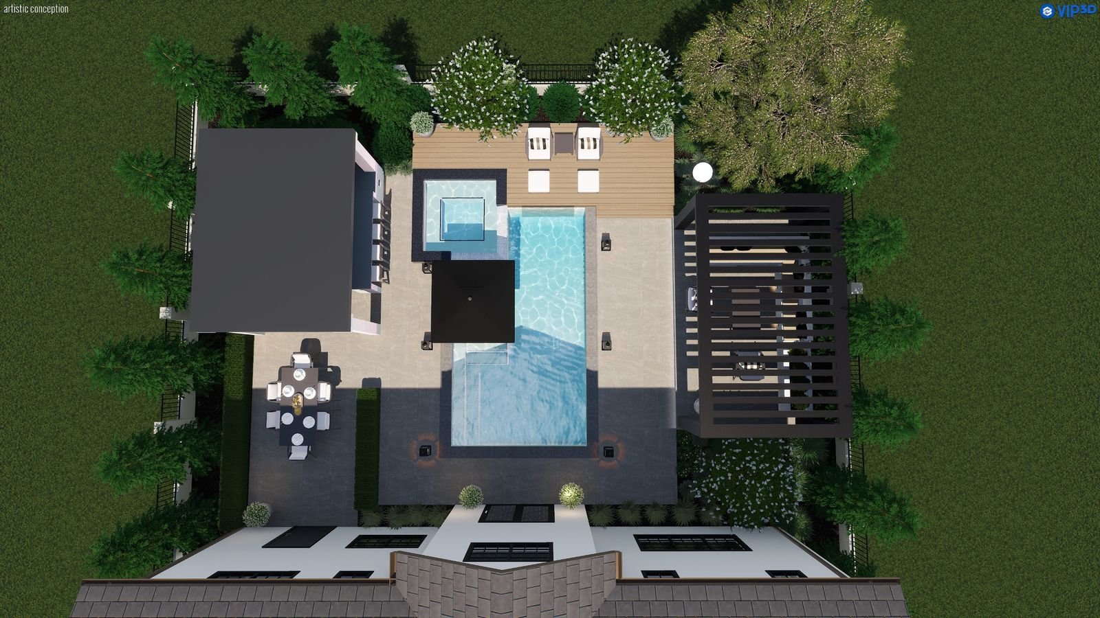 Tejon Pool and Spa 22′ × 30′ — 3D design view