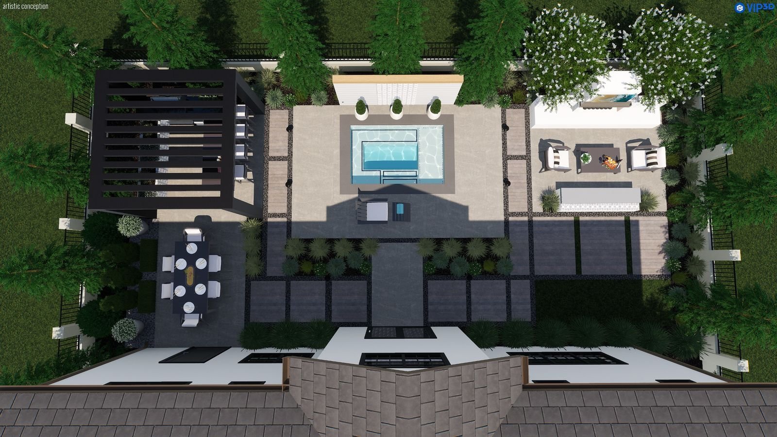 Tejon Spa W Back 12′ × 12′ — 3D design view
