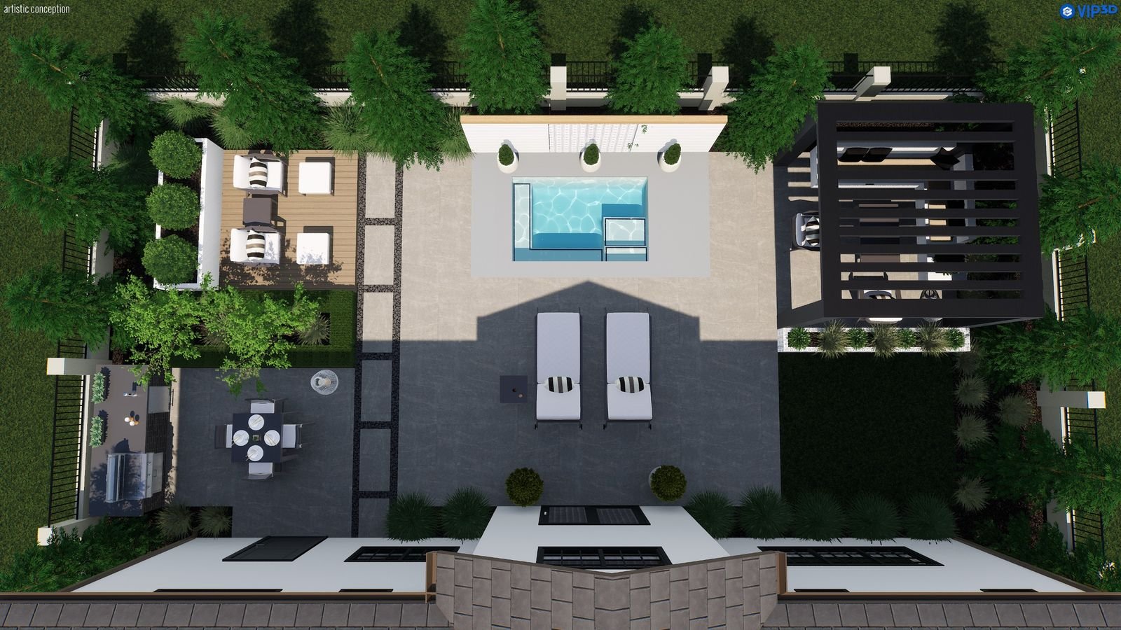 Tejon Spa W Back 9′ × 16′ — 3D design view